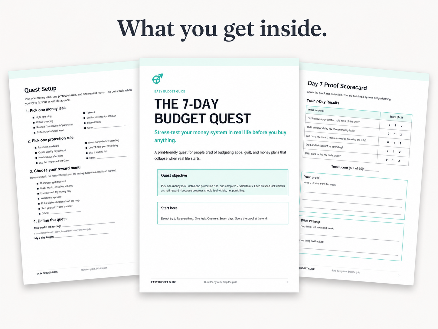 Preview of the 7-Day Budget Quest printable PDF